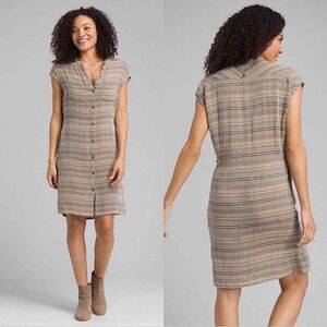 Prana Buenos Dias Shirt Dress Size Medium Khaki Green Organic Cotton/Modal